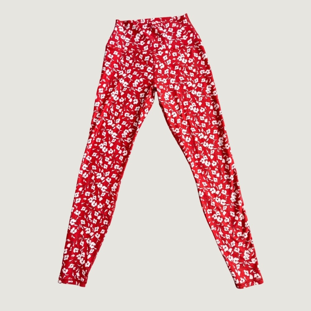 Spiritual Gangster Floral Leggings S High Waist Yoga Pants Red White Stretch